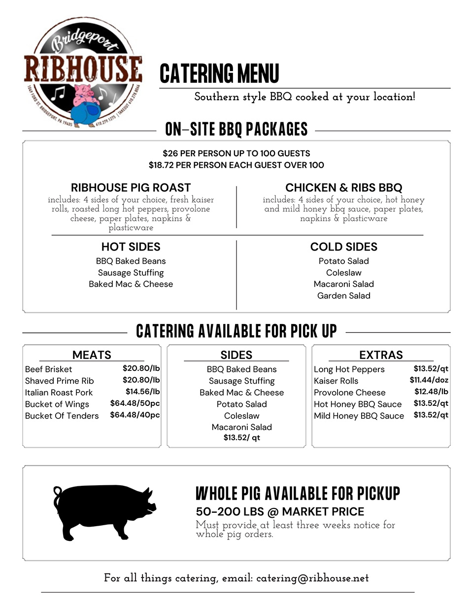 Bridgeport Ribhouse Catering Menu