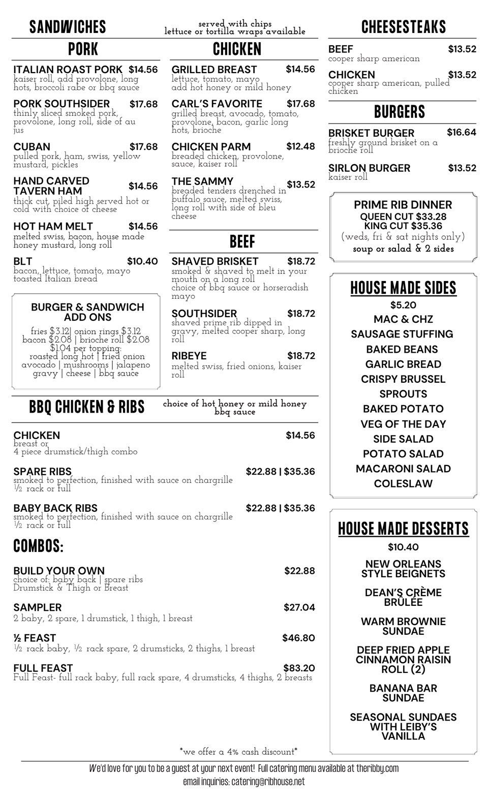 Bridgeport Ribhouse Menu Page 2 of 2
